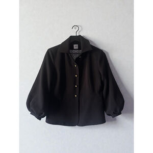CAbi Black Tailored Jacket Blazer Gold Buttons Puff Sleeve Size 4 Career